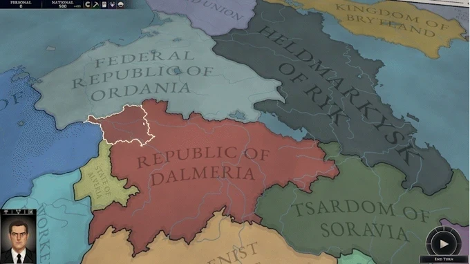 The strategic world map and player portrait in the current build